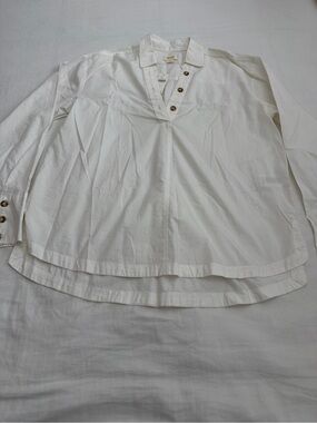 Anthropologie White Cotton Popover Tunic with Button Placket